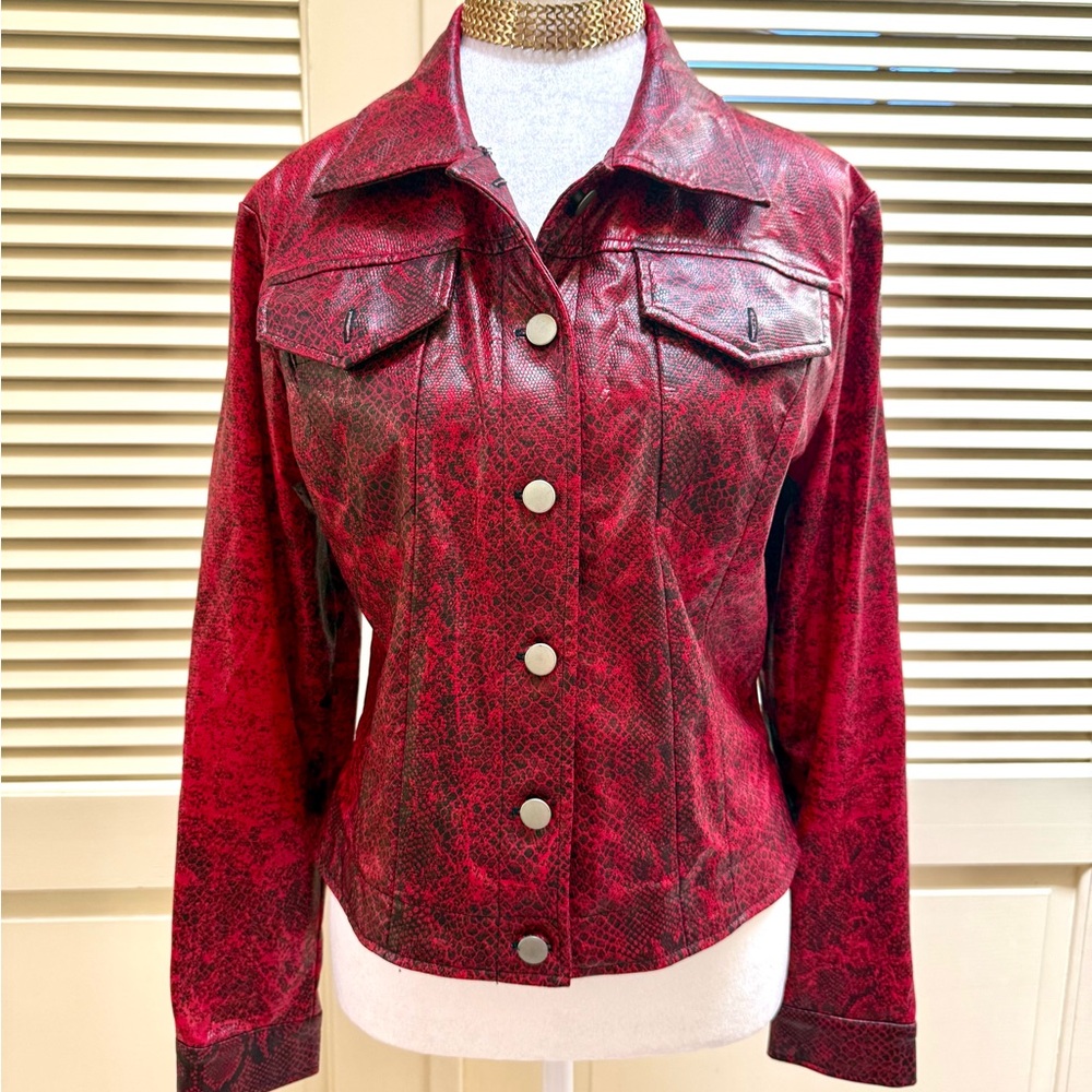 Y2K retro-vintage Red & Black Snakeskin Faux Leather Jacket♥️